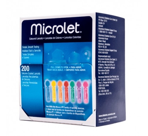 Microlet de colores lancetas (200 unidades)