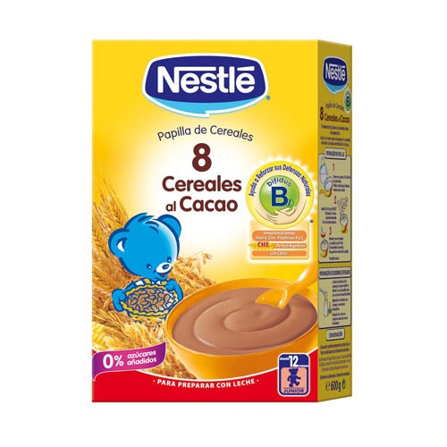 Nestle papilla 8 cereales al cacao (1 envase 600 g)